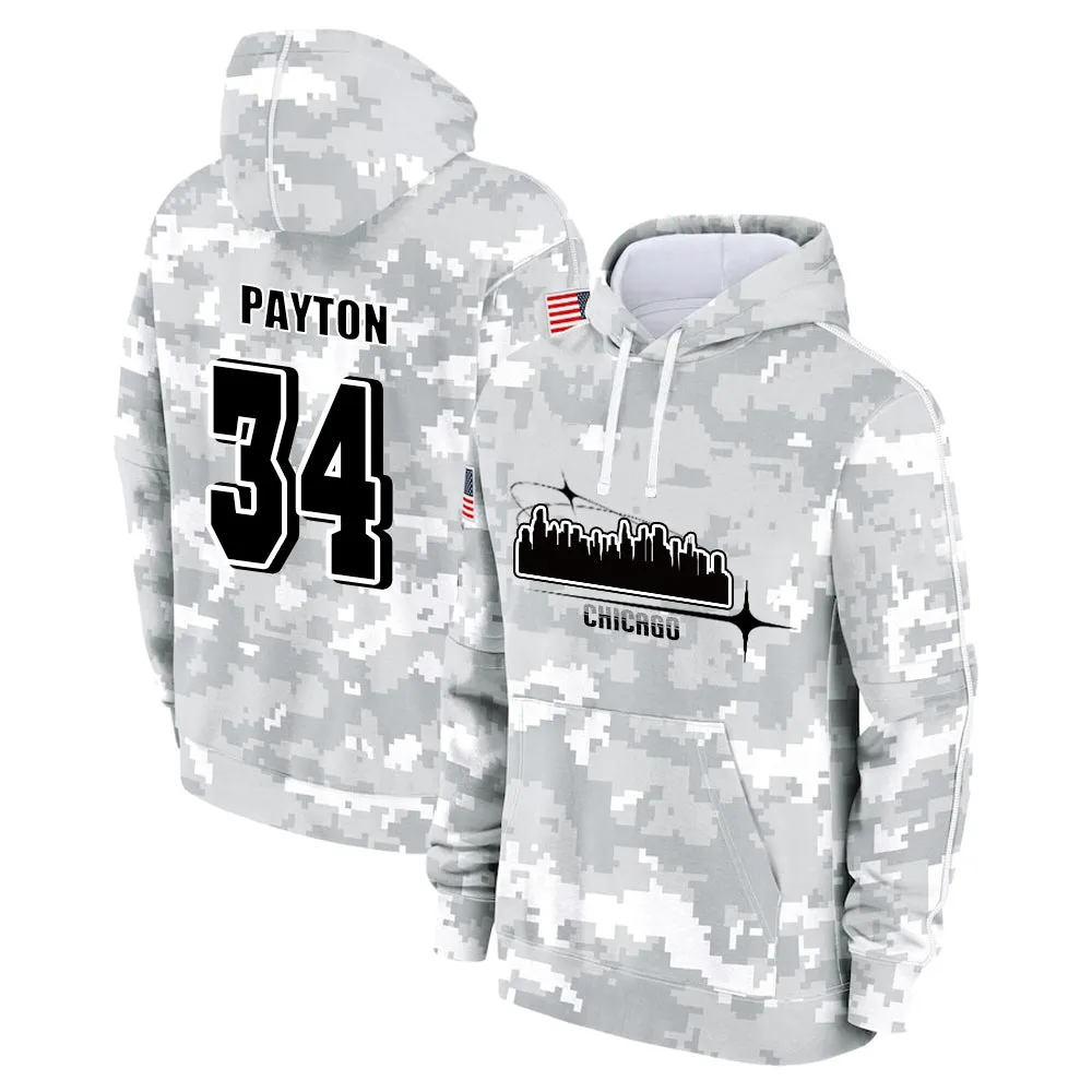 #34 Payton Salute to Players Hoodie Chicago Bears Fashion Fan Hoodies Fall Fleece Tops American Football Fan Gifts