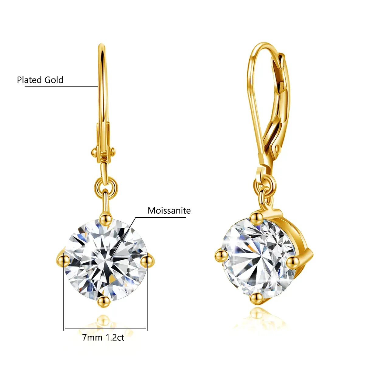 7mm Round Cut Moissanite Drop Earrings With Certificate Wedding Partry Jewelry For Women Trend Gift