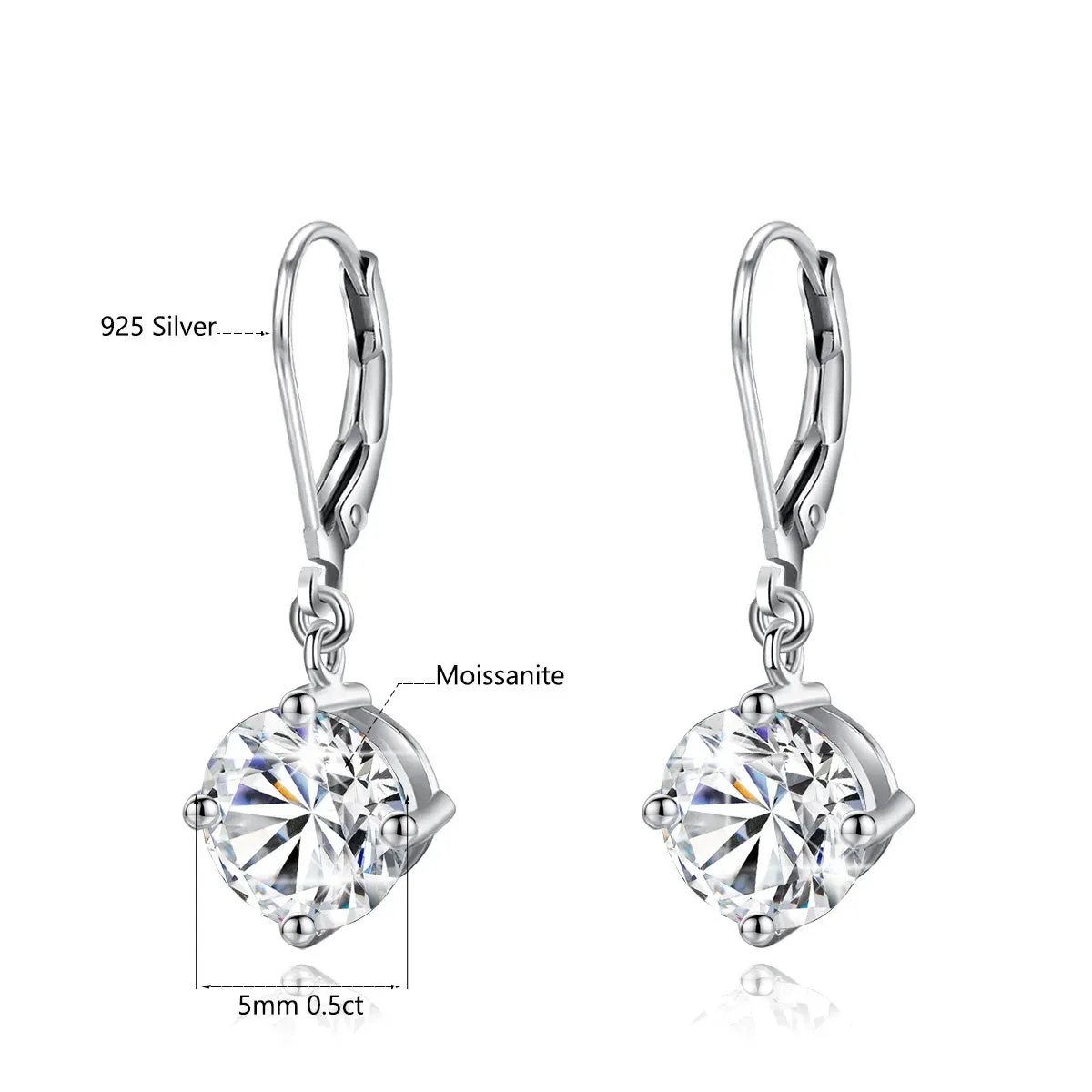 7mm Round Cut Moissanite Drop Earrings With Certificate Wedding Partry Jewelry For Women Trend Gift