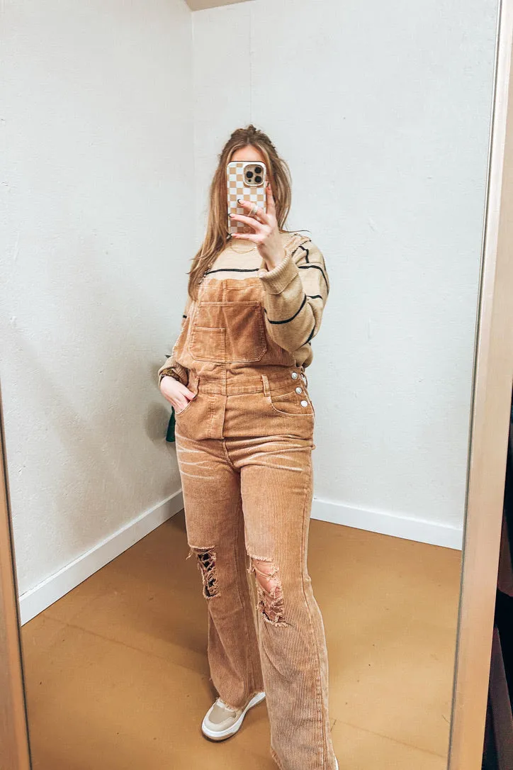 Ava Distressed Corduroy Overalls | 2 colors