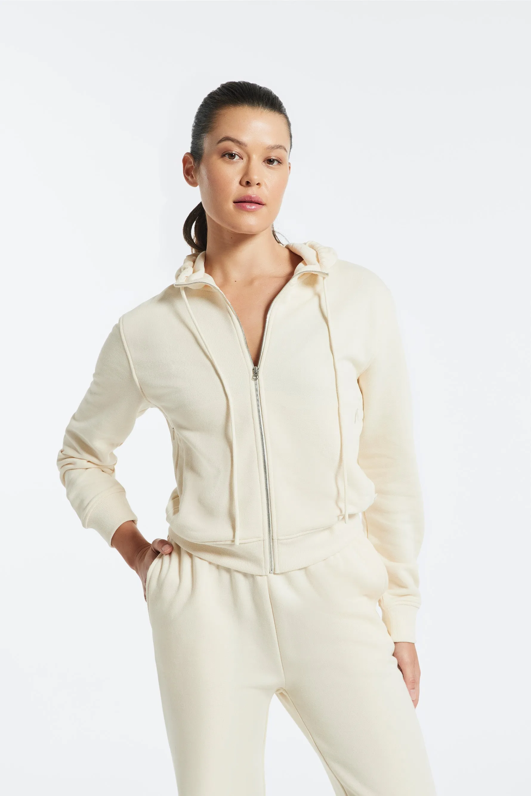 Beekman Cotton Terry Full Zip Hoodie - Light Stone