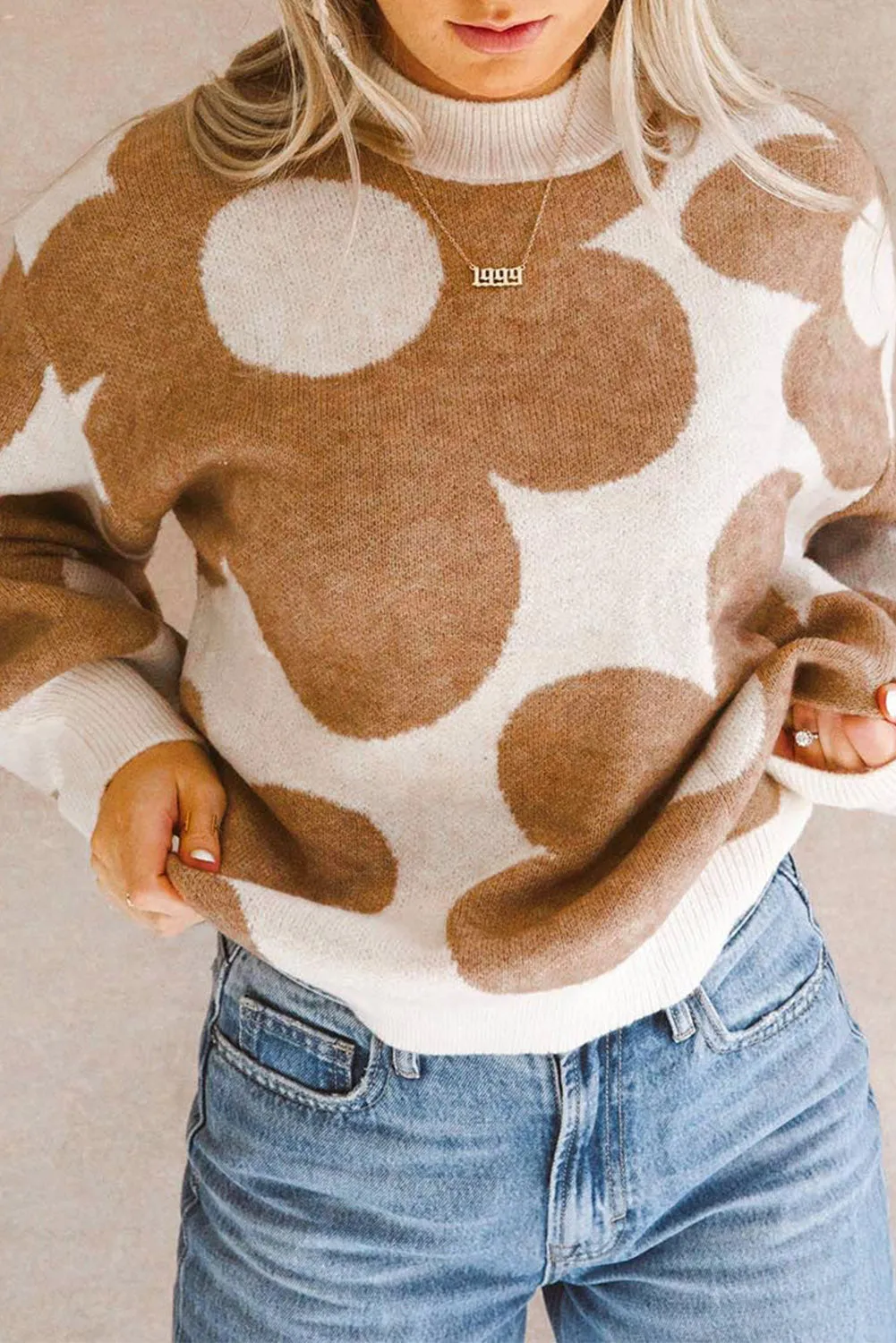 Big Flower Pattern Drop Shoulder Sweater