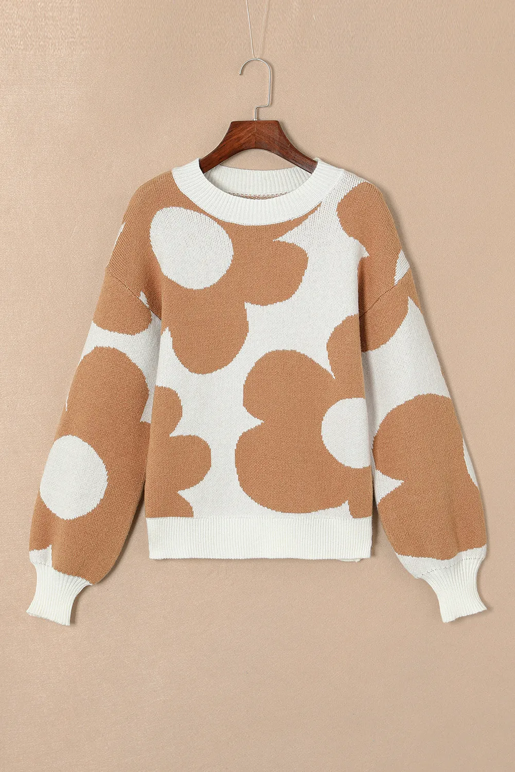 Big Flower Pattern Drop Shoulder Sweater