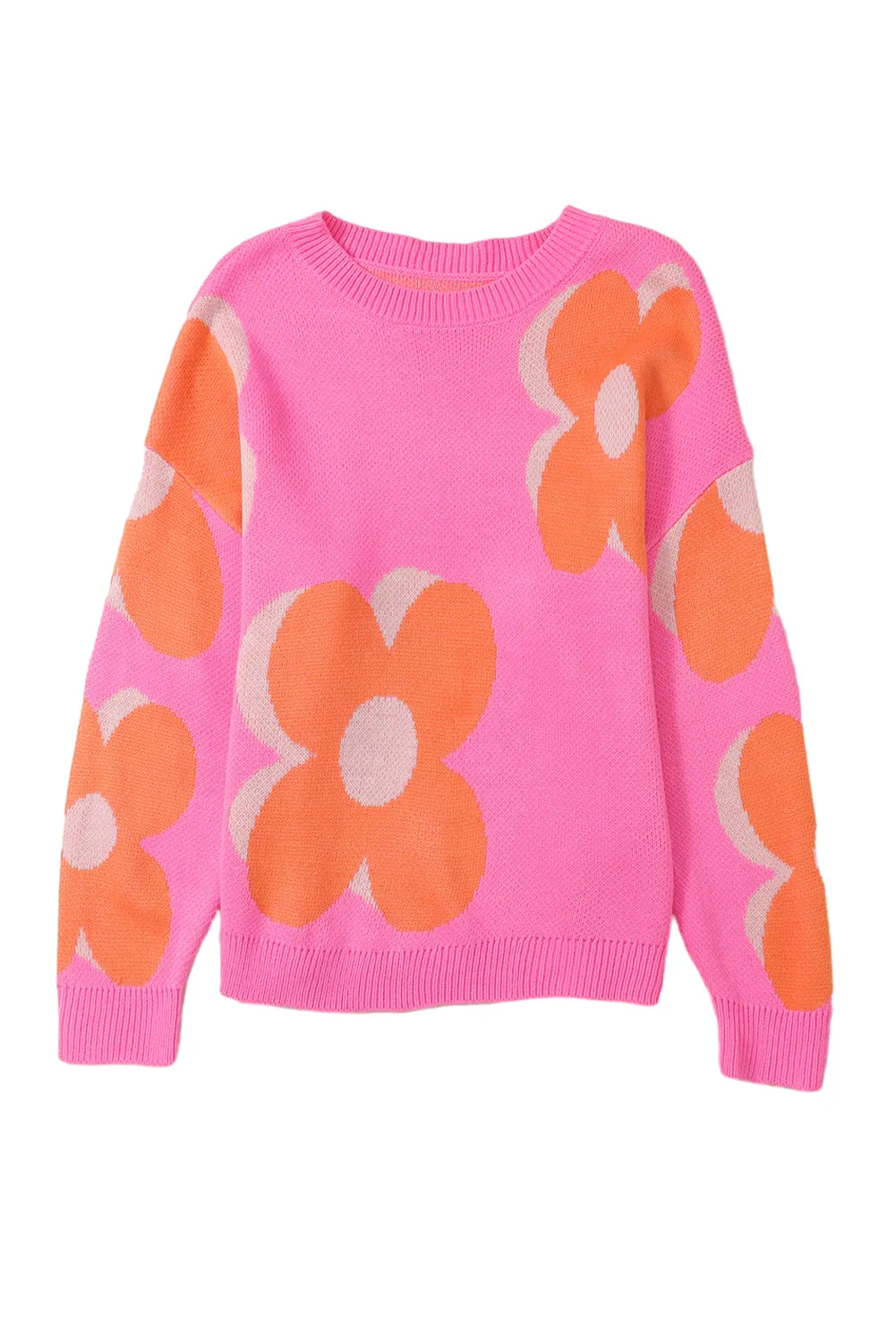 Big Flower Pattern Drop Shoulder Sweater