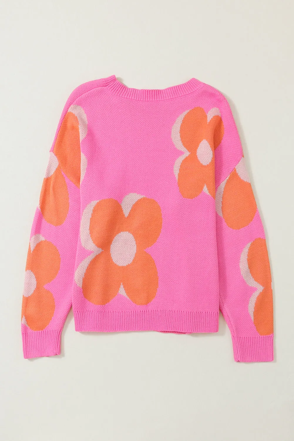 Big Flower Pattern Drop Shoulder Sweater