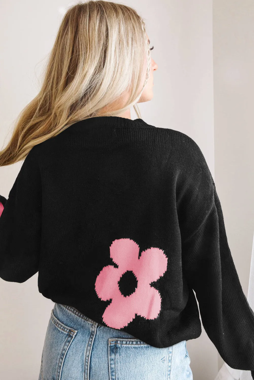 Big Flower Pattern Drop Shoulder Sweater