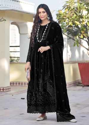 Black Georgette Embroidered Frock Style Salwar Suit