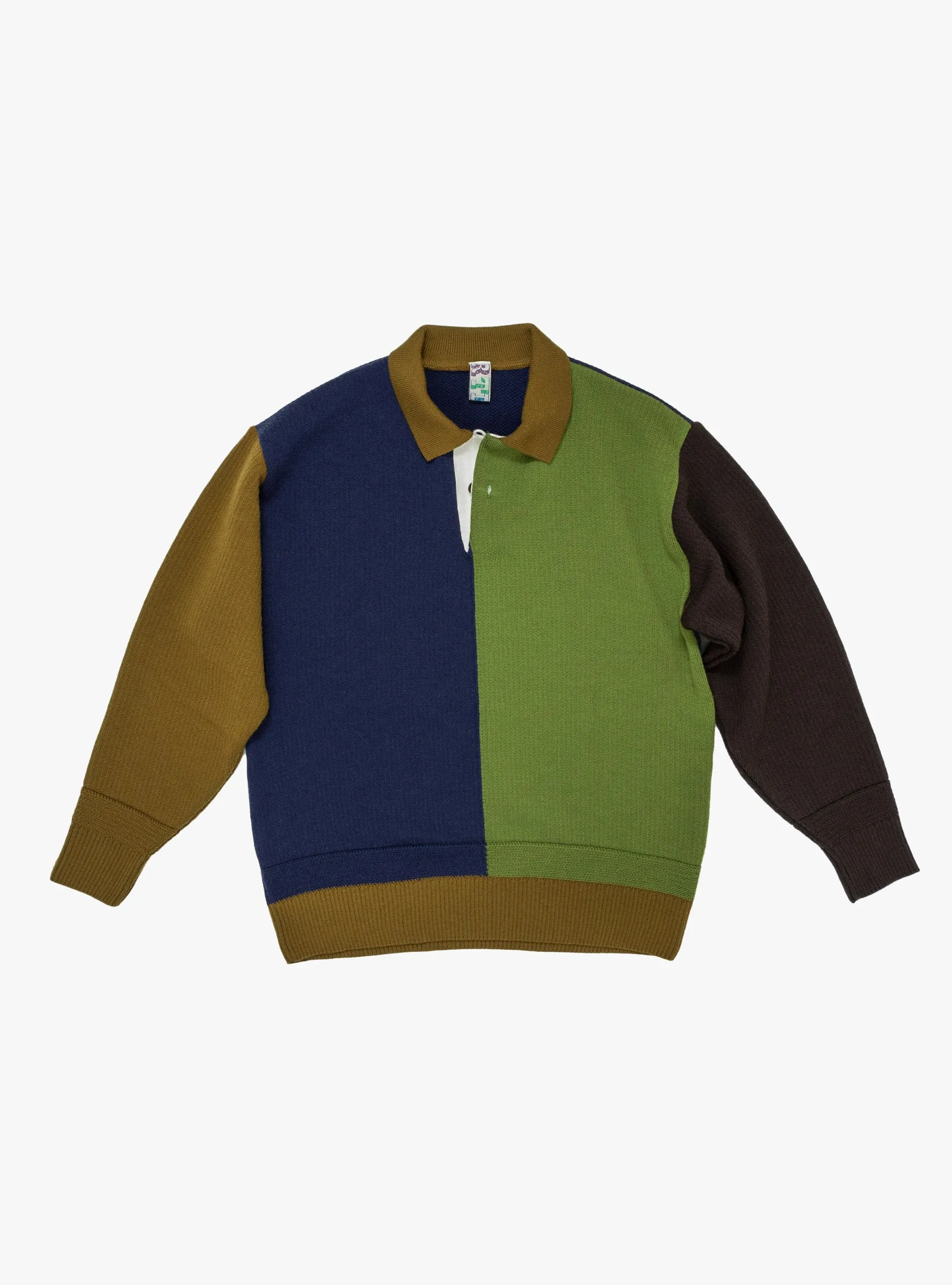 Block Polo Sweater Indigo & Green