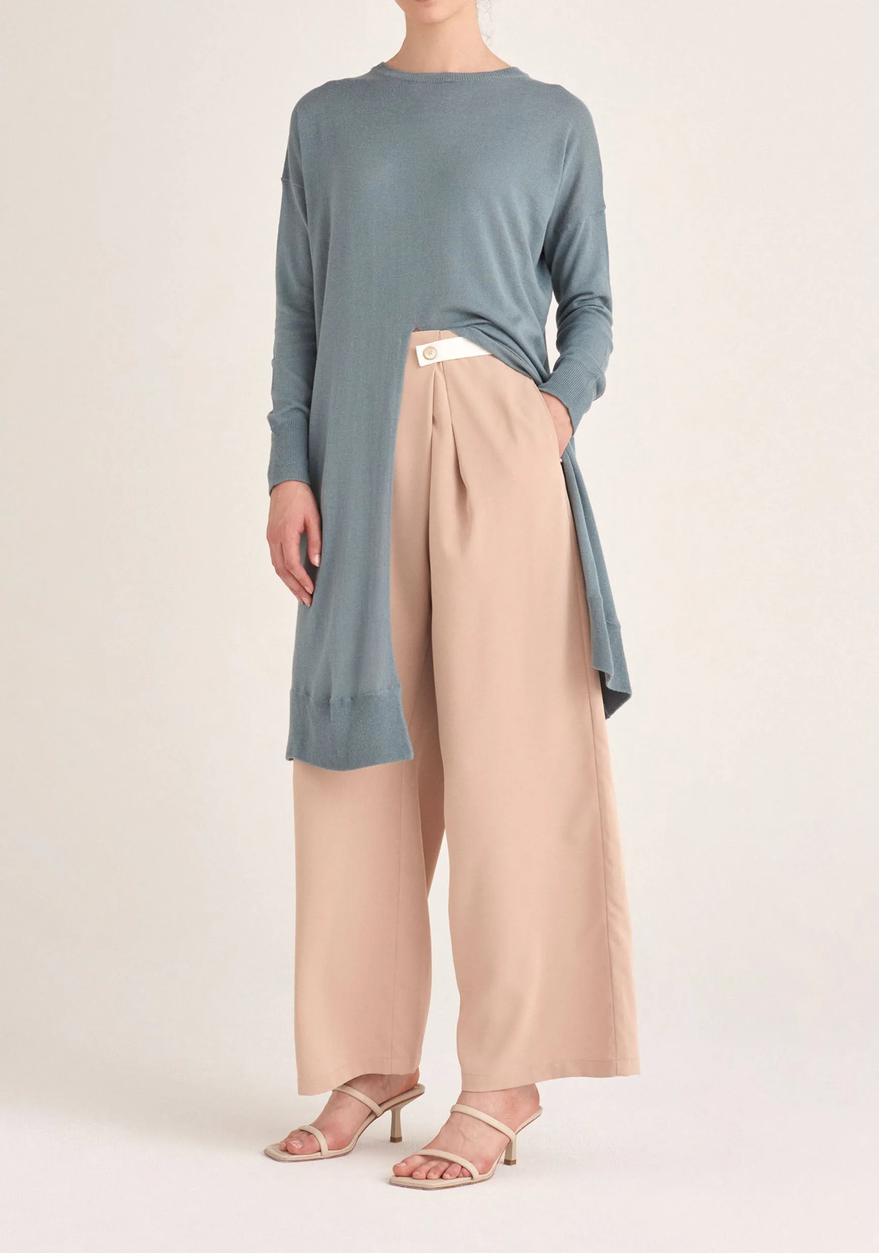 Contrasting Wide Leg Trousers