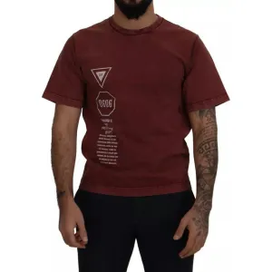 Dolce & Gabbana Maroon Printed Crewneck Tee Cotton T-shirt