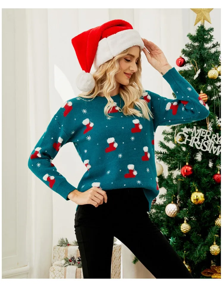 DressBetty - Pullover Sweater Long Sleeve Christmas Hat Round Neck Sweet Christmas Knitted