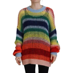 Dsquared² Multicolor Knitted Mohair Crewneck Pullover Sweater