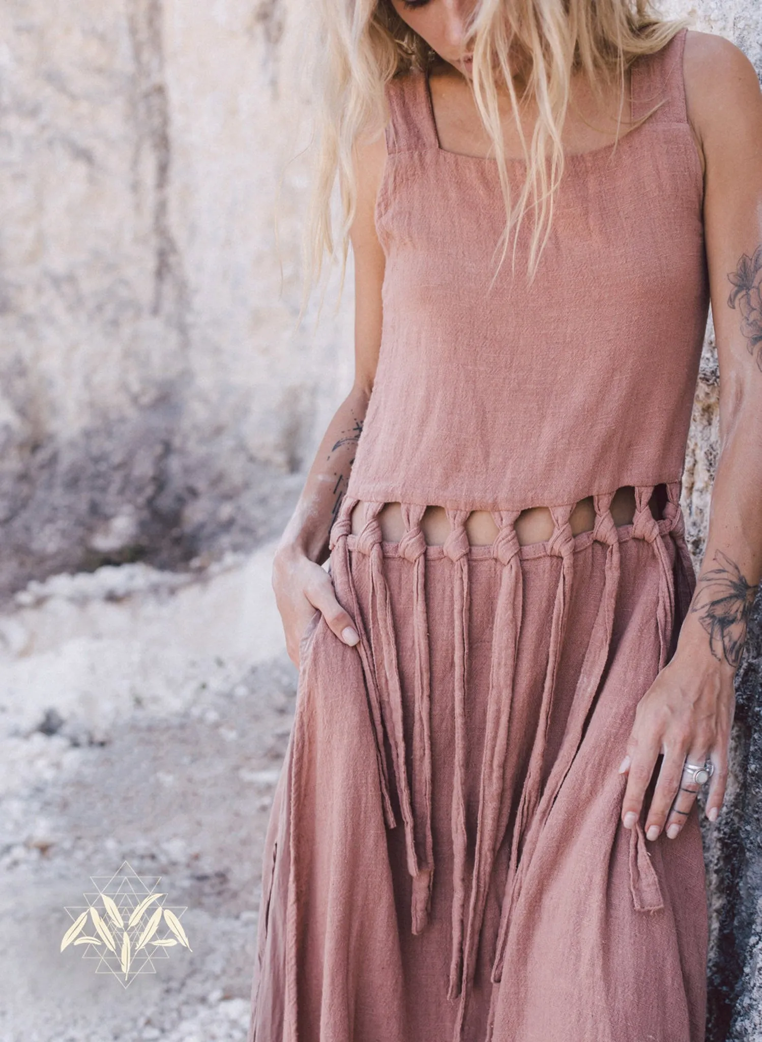 Dusty Pink Tribal Boho Bohemian Cotton Dress  aka "Tribal Soul Dress"