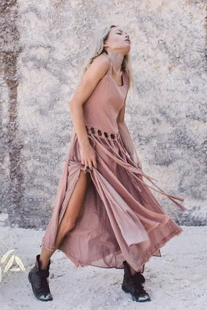 Dusty Pink Tribal Boho Bohemian Cotton Dress  aka "Tribal Soul Dress"