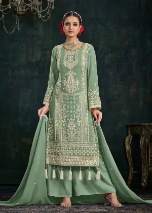 Ethereal Green Foil Mirror Embroidered Palazzo Salwar Suit