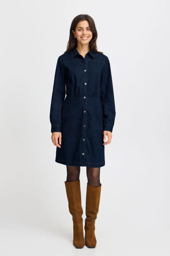 Fransa Knee length denim dress with belt and pockets