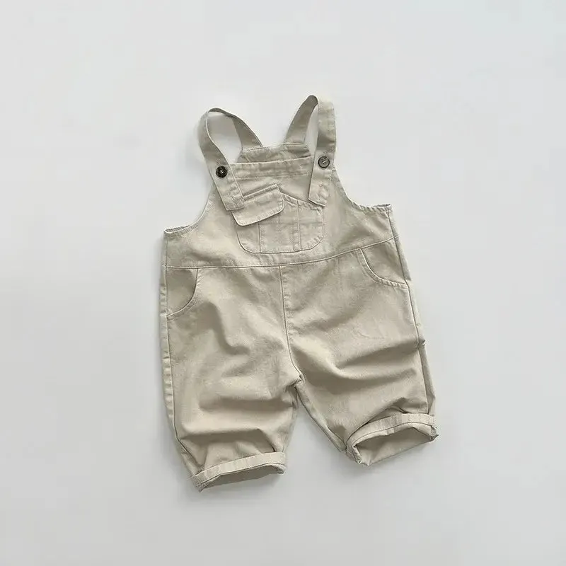 Front Pocket Solid Overalls