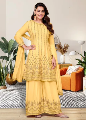 Heavy Chinon Gorgeous Yellow Festive Look Palazzo Salwar Suit