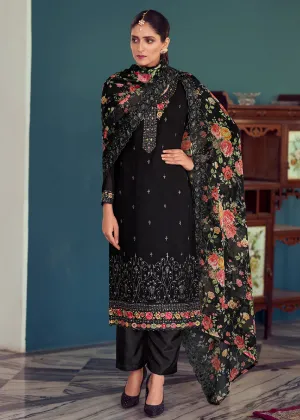 Heavy Embroidered Classy Black Georgette Festive Salwar Suit