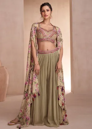 Indo Western Style Beige Party Wear Palazzo Suit