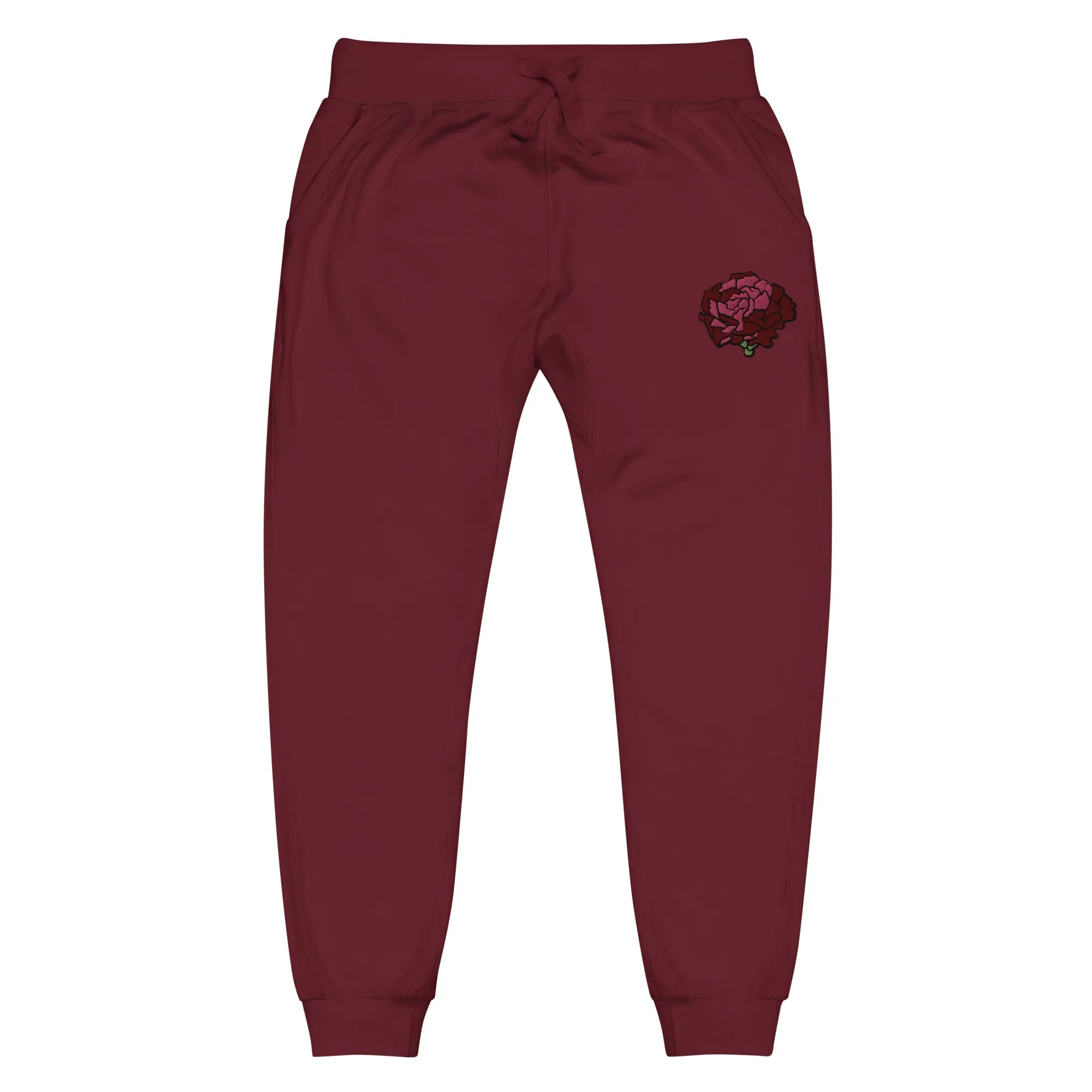 Maroon Embroidered Sweatpants