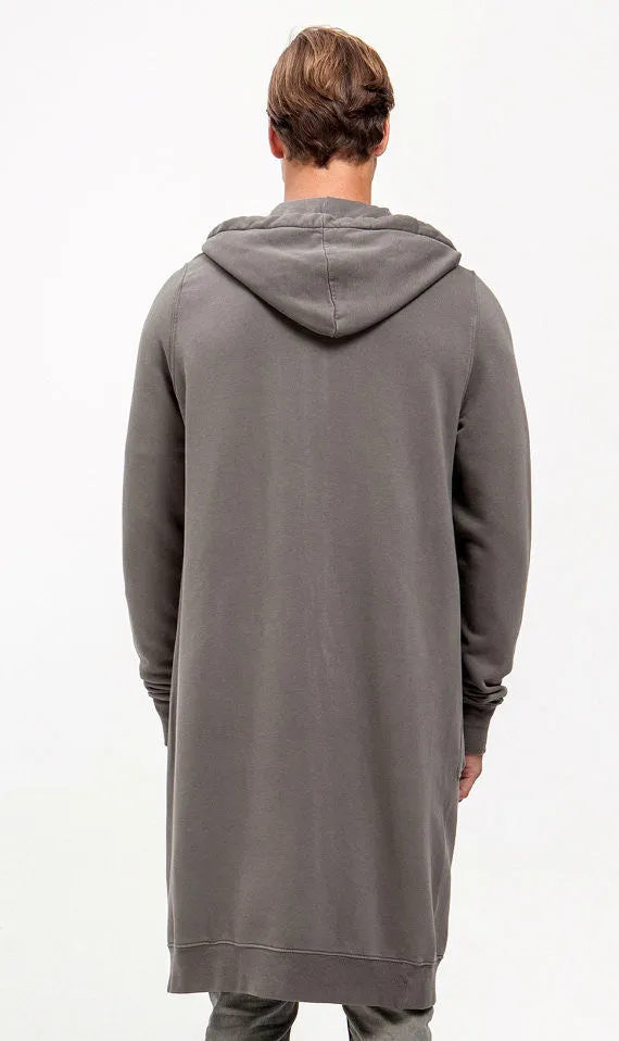 Men's Overlong Extended Sweatshirt Long Sleeve Zippered Front Hoodie