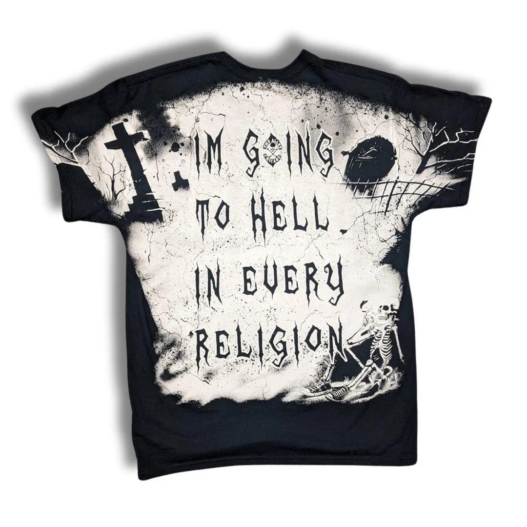 Monster Print Baphomet Going To Hell Tshirt