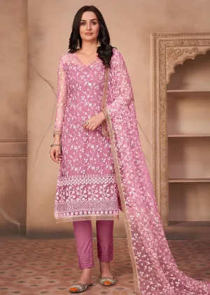 Onion Pink Mono Net Festival Wear Pant Suit