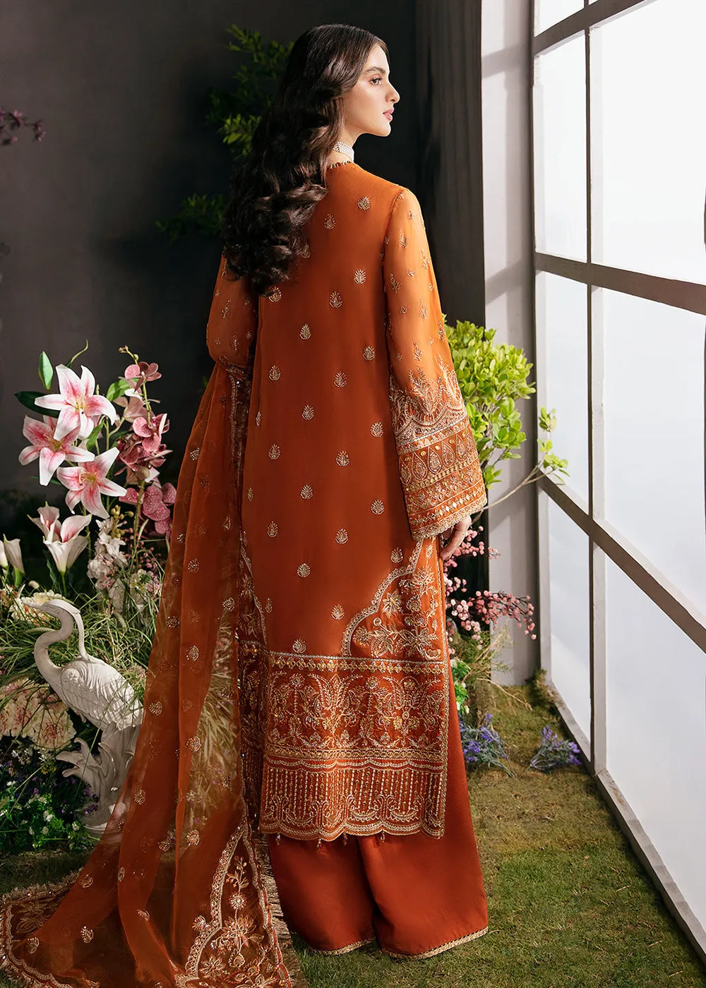 Orange Pakistani Palazzo Suit - Afrozeh La Fuchsia Formals '23 - Russet