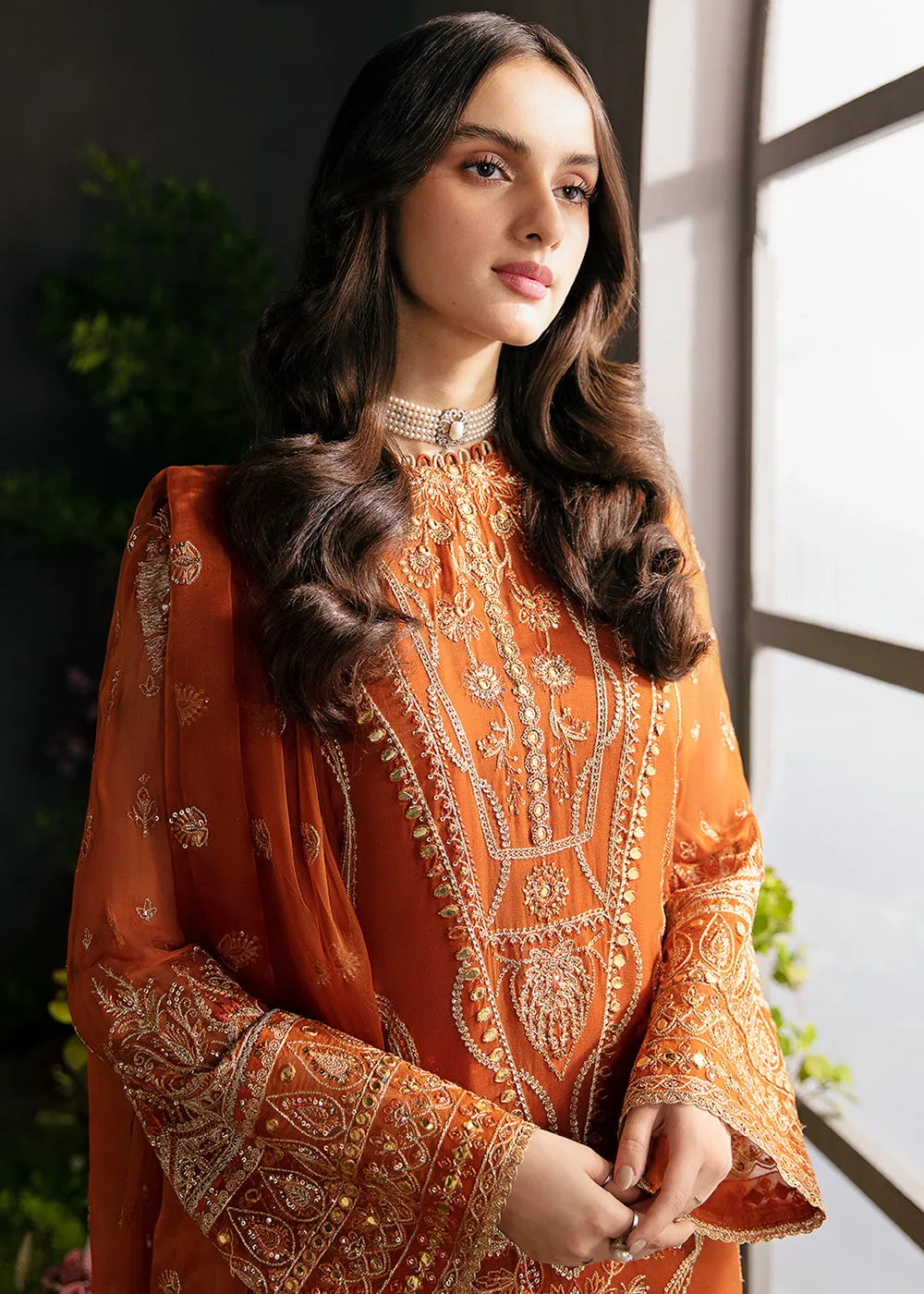 Orange Pakistani Palazzo Suit - Afrozeh La Fuchsia Formals '23 - Russet