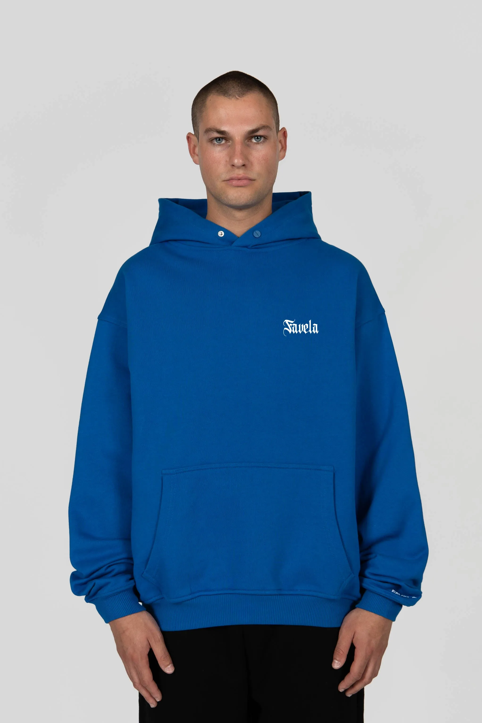 %OUTLINE ROYAL BLUE SNAP BUTTON HOODIE%