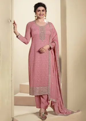 Peach Schiffli Embroidered Organza Salwar Suit