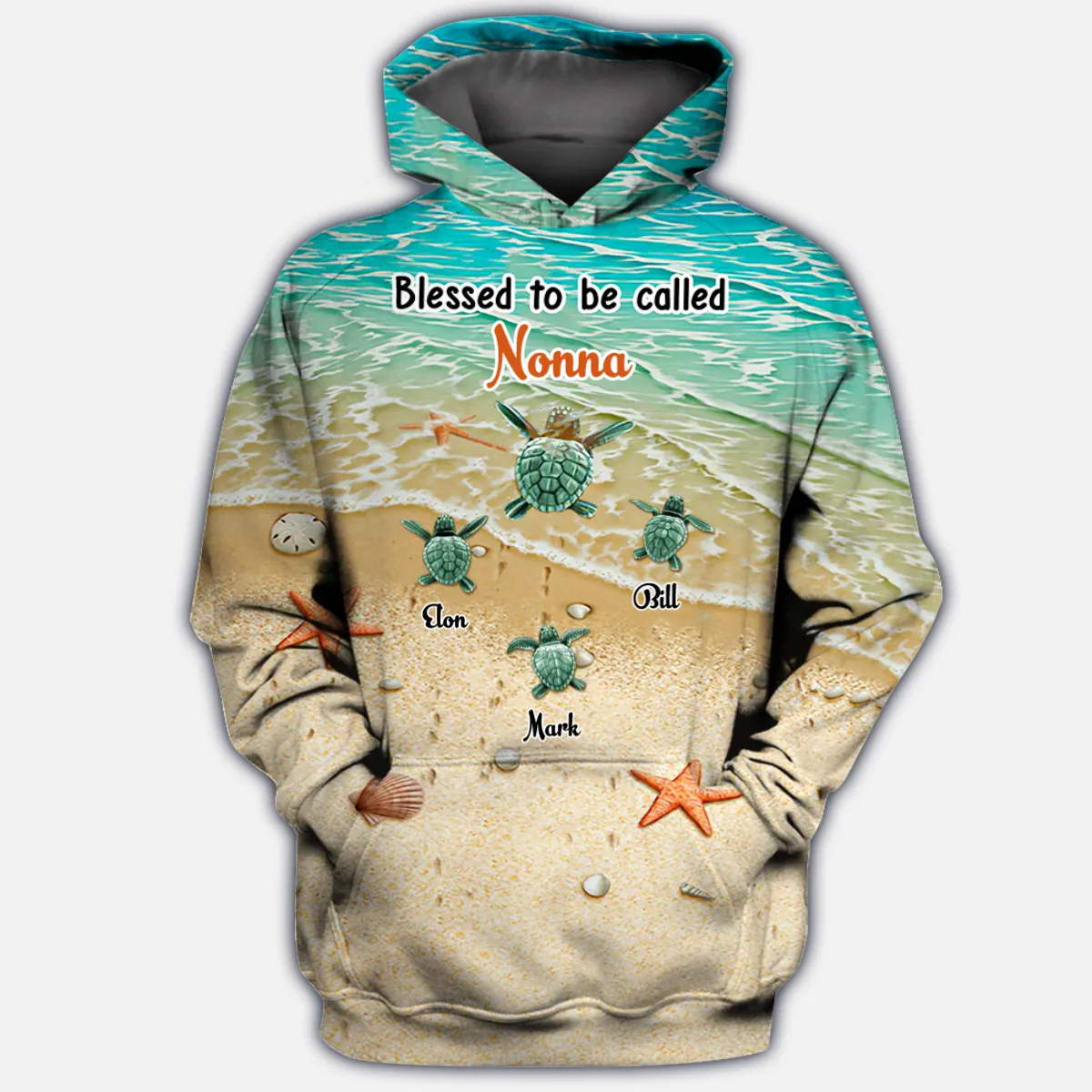 Personalized Grandma Grandkids Turtle Ocean Lover Christmas Xmas Gift Hoodie For Mom Gigi