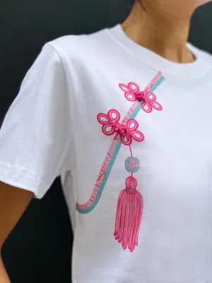 PETRA Buttons & Tassel Print Tee (Pink) -New Fit