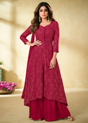 Pink Indian Designer Embroidered Palazzo Suit