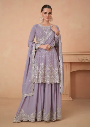 Premium Chinnon Lavender Embroidered Wedding Palazzo Suit