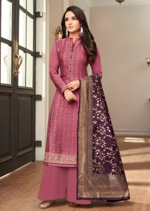 Purple Traditional Silk Embroidered Palazzo Salwar Suit