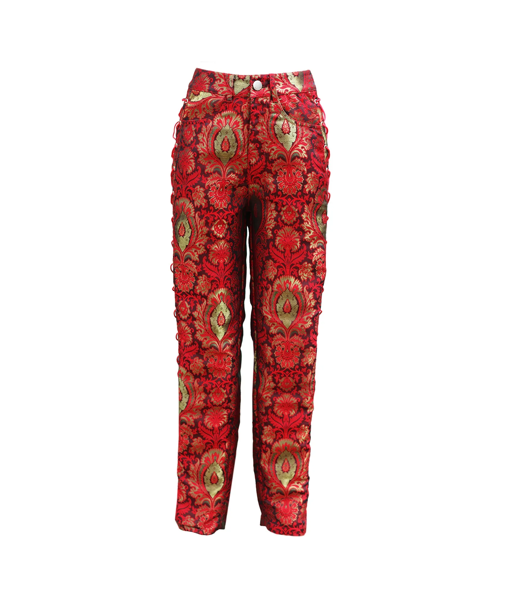 Red Gold Jacquard Side Lace Trouser