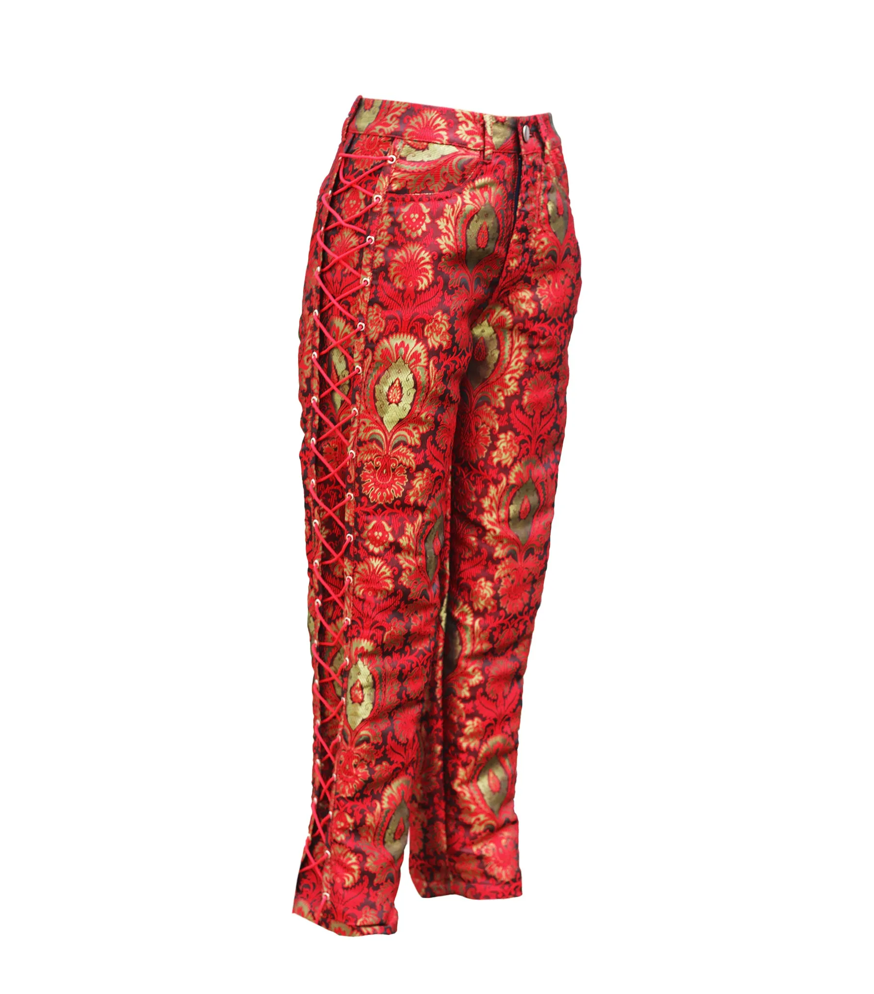 Red Gold Jacquard Side Lace Trouser