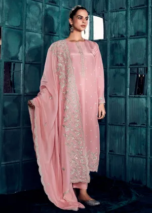 Rose Pink Modale Silk Embroidered Festive Salwar Suit