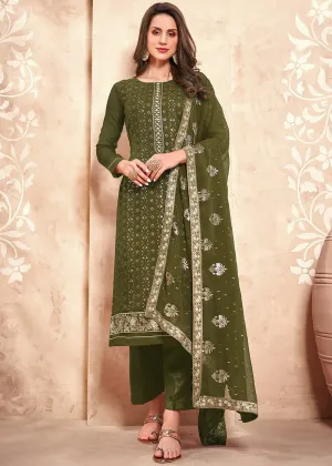 Sequins Embroidered Green Pakistani Style Suit