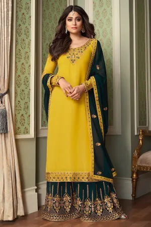 Shamita Shetty Yellow & Green Georgette Palazzo Suit