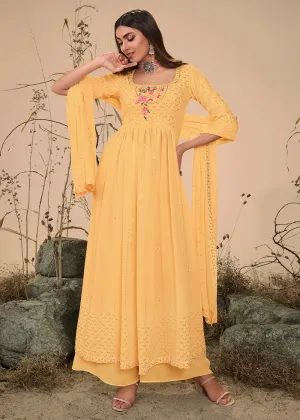 Splendid Festive Yellow Georgette Palazzo Salwar Suit