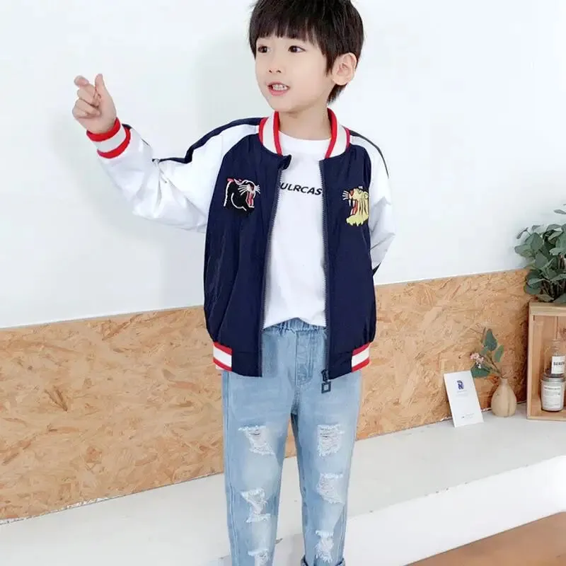 Spring Boys Girls Hole Denim Pants Children Clothes Cartoon Print Kids Jeans Pants For Baby Cotton Casual Trousers 2-7 Years