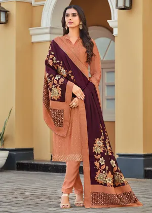 Swarovski Embroidered Beatific Peach Pant Salwar Suit