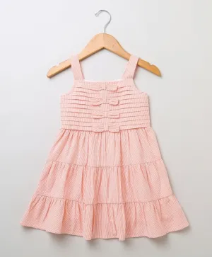 Sweetlime By AS Peach & White Seersucker Striped Dress- Peach