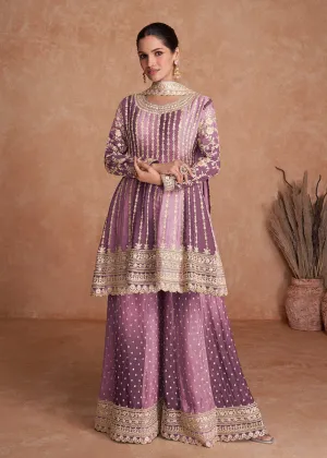 Traditional Purple Embroidered Wedding & Reception Wear Gharara Suit