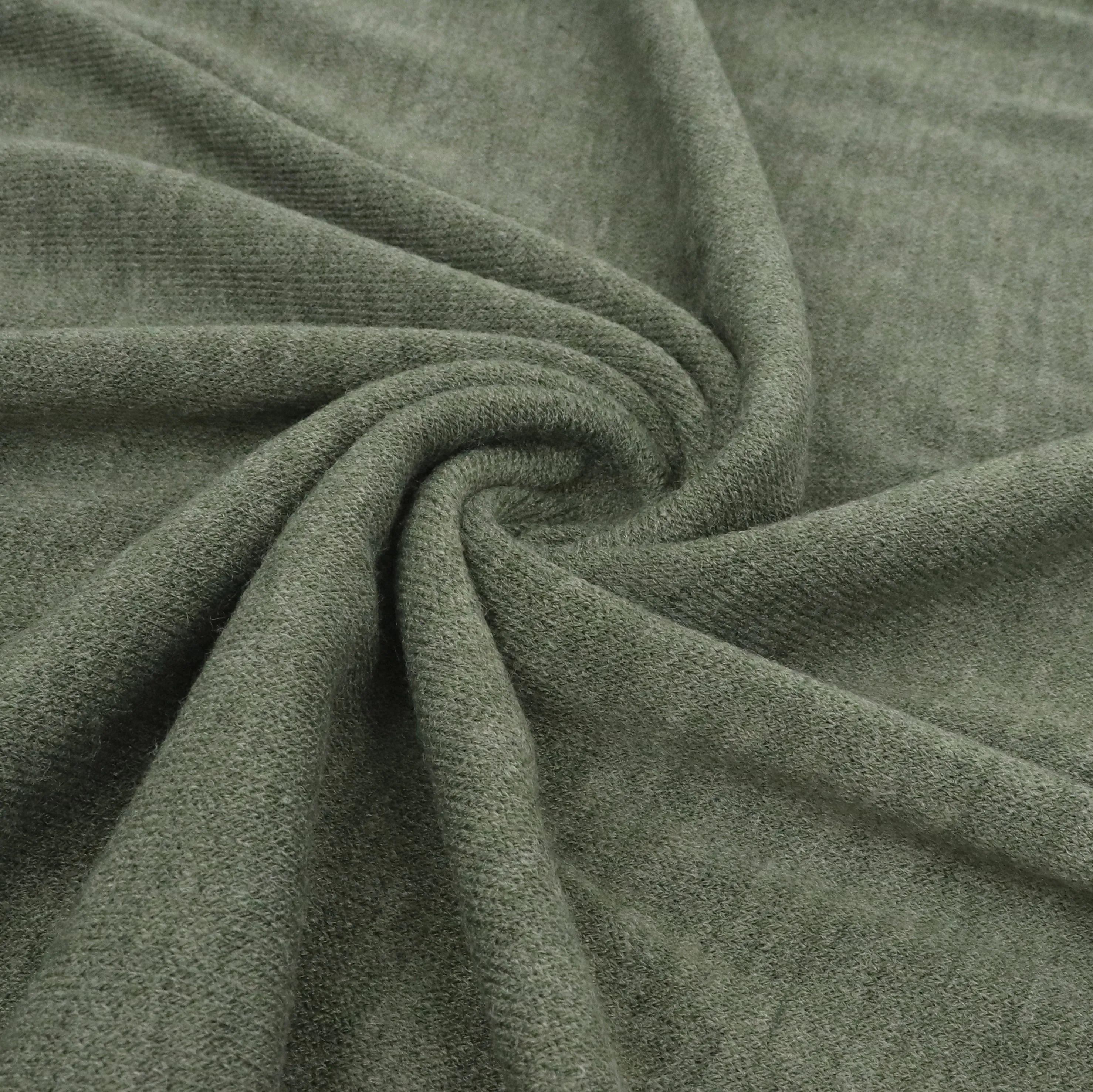 Viscose Blend Sweater Knit - Melange Olive Green - END OF BOLT 76cm