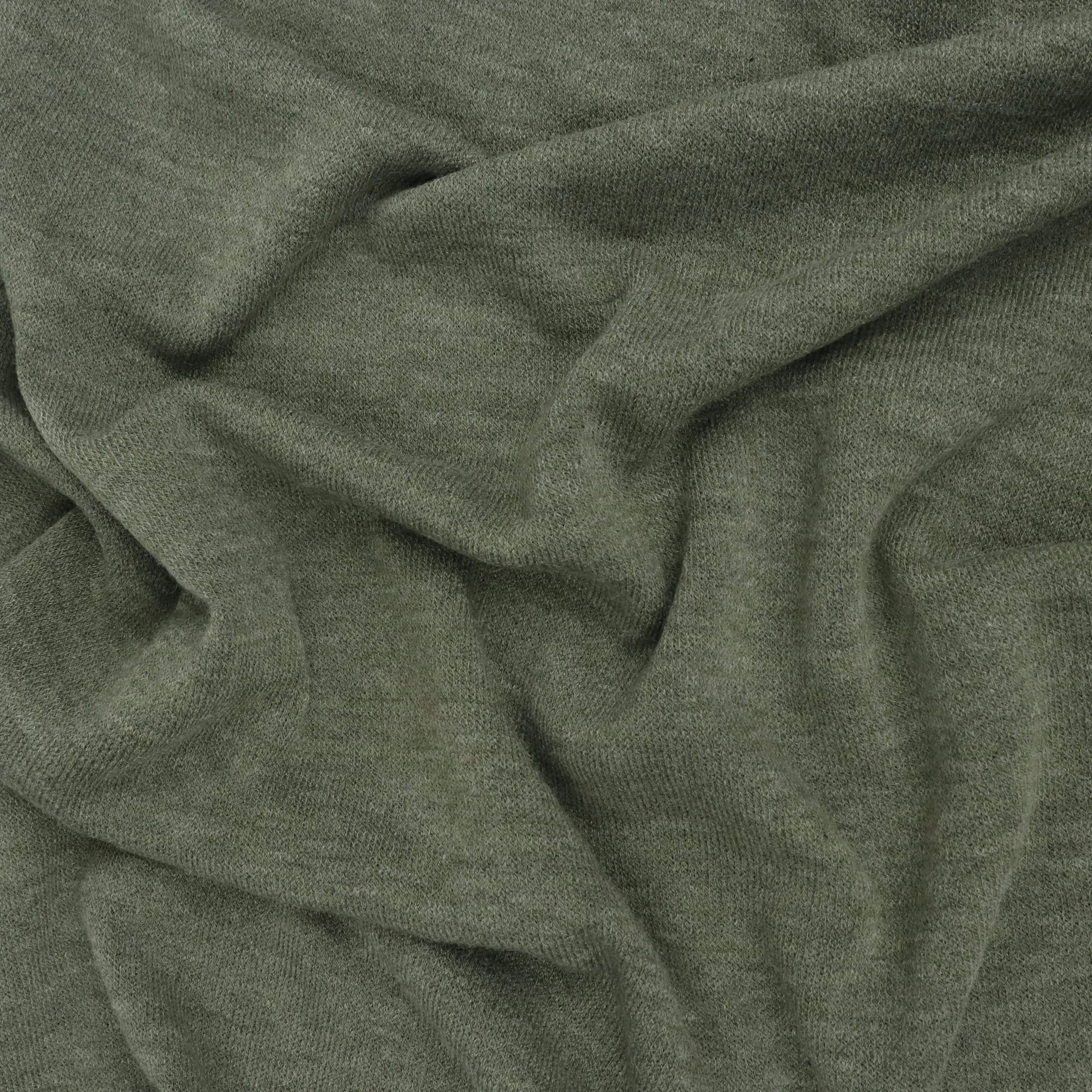 Viscose Blend Sweater Knit - Melange Olive Green - END OF BOLT 76cm