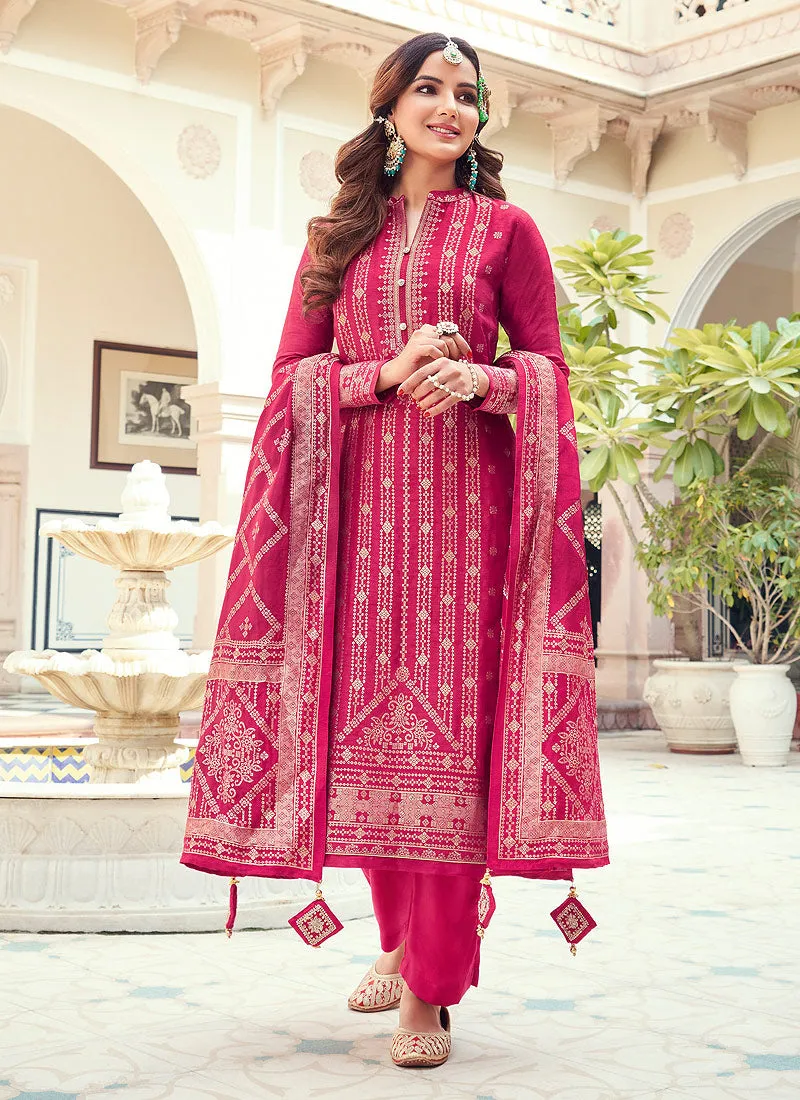 Viscose Pink Pakistani Style Embroidered Designer Suit